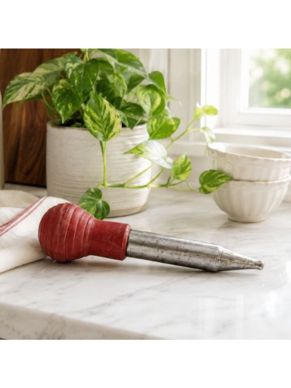 Vintage Metal Turkey Baster With Red Rubber Bulb Rustic Farmhouse Kitchen Decor‎